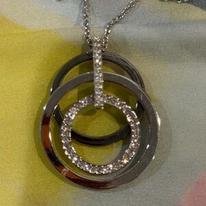 Sterling Silver-Tone Crystal Circle Pendant Necklace - Silver